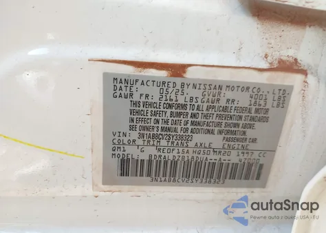 2025 Nissan Sentra Sv z USA, uszkodzony, nr VIN 3N1AB8CV2SY338323